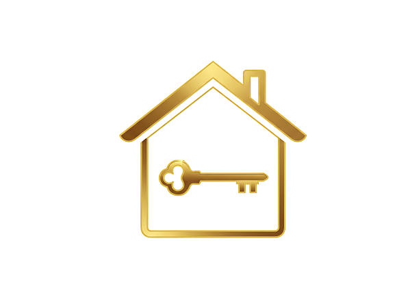 Isolated Golden House Silhouette with Skeleton Key Inside