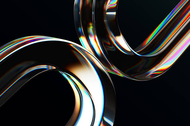 istock 3d liquid glass chromatic circles on black background. Iridescent abstract curve lines with rainbow effect, prism crystal light refraction, lens flare. Holographic gradient wallpaper 2228624285