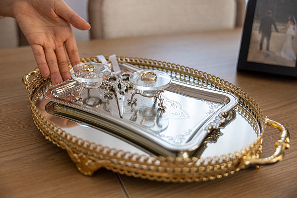 Engagement rings on a tray