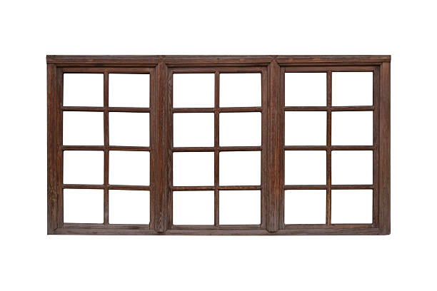 istock Large vintage wooden window frame with three sections is isolated. 2228629072