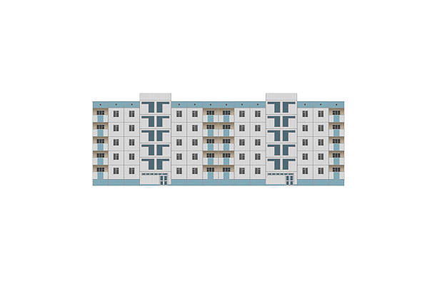 istock Five-storey white and blue panel apartment building is isolated. 2228629119