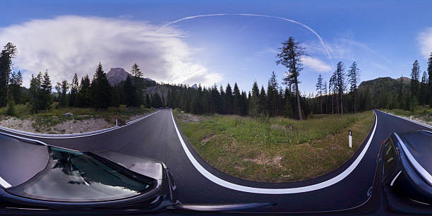 Driving through Passo Rolle - Italy - 360 degree landscape