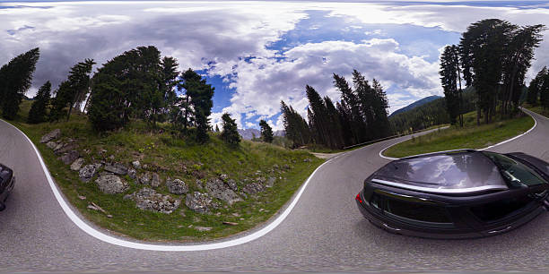 Driving through Passo Rolle - Italy - 360 degree landscape