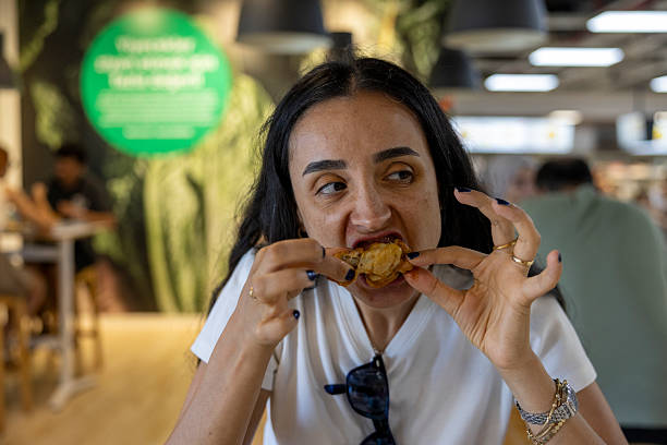 close up of eating chicken