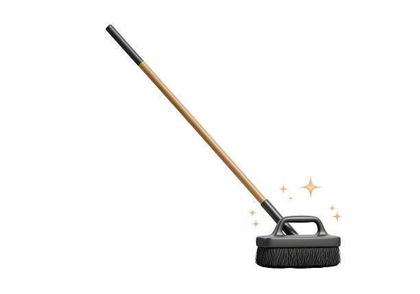 Isolated Scrubbing Brush with Long Handle and Sparkles