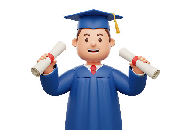 Isolated Graduate Holding Diplomas Celebrating Graduation