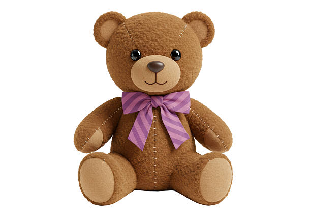 Isolated Brown Teddy Bear with Striped Bow Tie