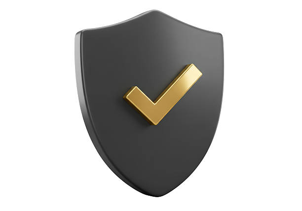 Isolated Black Shield with Golden Check Mark