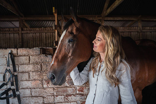 istock a Beautiful blond woman sharing a compassionate moment with horse in a rustic stable setting 2228646198