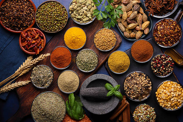 Herbs and spices in preparation for exotic meal