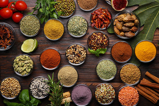 Herbs and spices in preparation for exotic meal