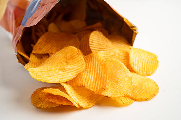 istock Potato chips delicious BBQ seasoning spicy for crips, thin slice deep fried snack fast food. 2228648054