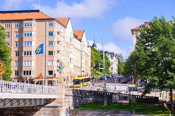 Turku, Finland - Jun 18th, 2025: Turku downtown street view with beautiful architecture background in Helsinki, Finland