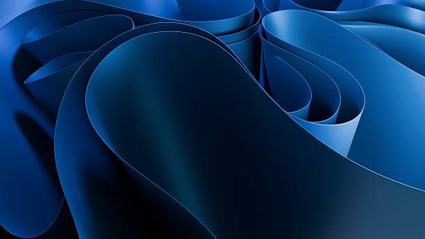 istock Curved Blue Ribbons In Fluid Wave Formation, Abstract Minimalist Wallpaper 2228652875