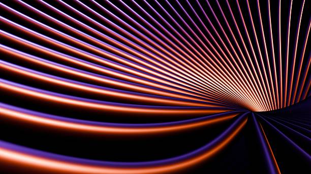 istock Abstract Orange And Purple Curved Lines Forming Radiant Flow On Dark Background Digital Artwork For Motion Themes 2228652980