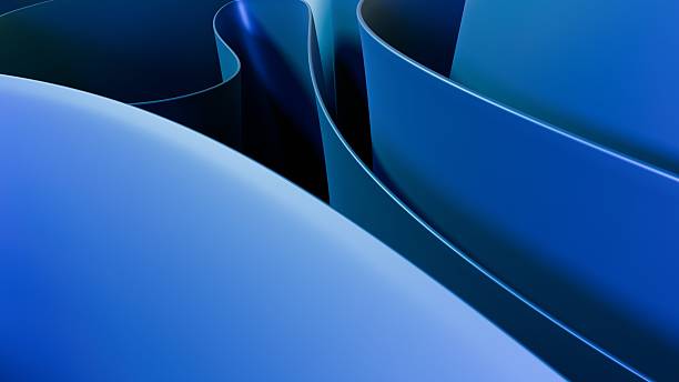 istock Macro View Of Blue 3D Ribbon Abstract Curves With Smooth Gradient Surfaces On Dark Background 2228653025