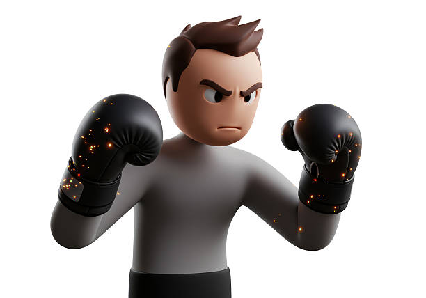 Isolated Cartoon Boxer with Black Boxing Gloves