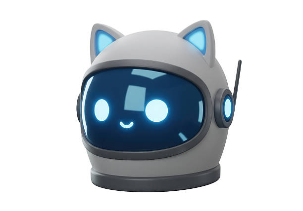 Isolated Cute Robot Cat Head with Futuristic Design