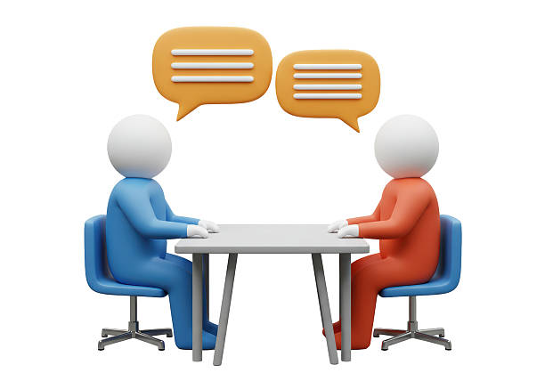 istock Isolated Negotiation Table with Two Cartoon Characters 2228659773