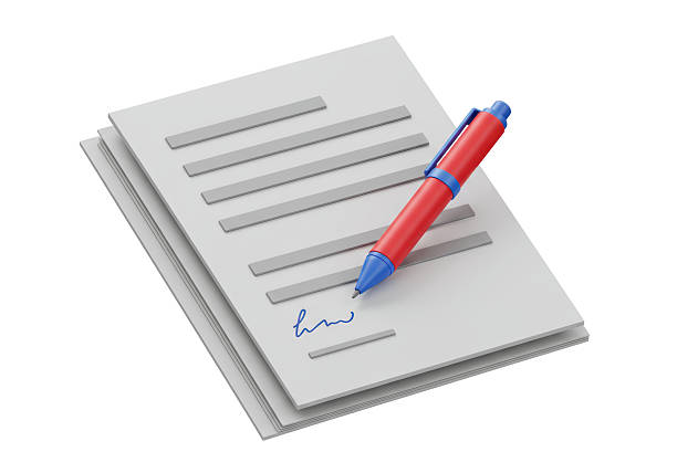 Isolated Stack of Documents with Signature and Pen