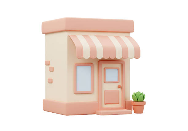 istock Isolated Cartoon Storefront with Awning and Potted Plant 2228661905