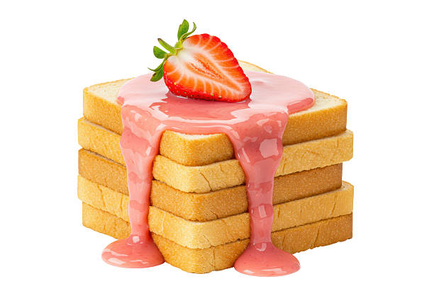 Isolated Stack of Toast with Strawberry Cream and Fresh Strawberry