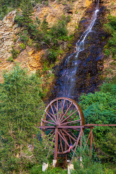 Waterfall and water wheel in Idaho Springs, Colorado