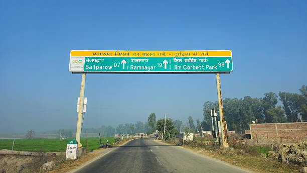 Uttarakhand, India - January 25 2025: Road direction sign board on highway.