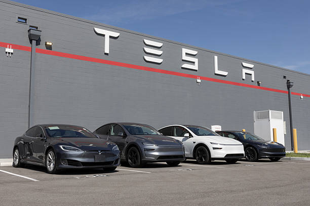 Indianapolis - August 3, 2025: Tesla EV electric vehicle Service Center. Tesla models include the Cybertruck, Model 3, Model Y, Model X and Model S