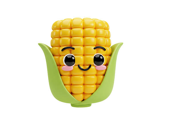 Isolated Cute Smiling Corn Cob Cartoon Character
