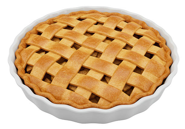 Apple pie with a scoop of vanilla ice cream.  Isolated on white with clipping path.
