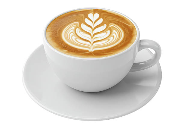 Isolated Latte Art Coffee Cup with Floral Design
