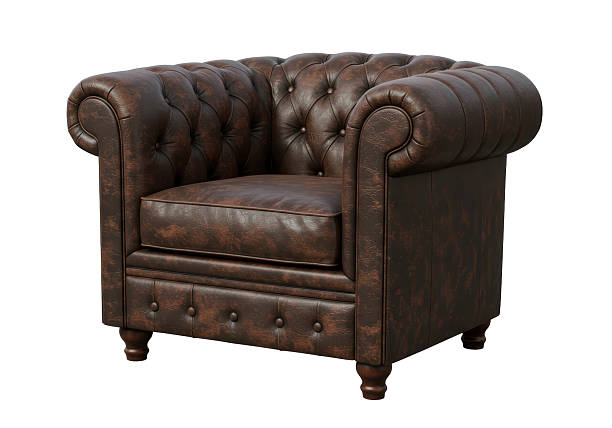 Isolated Classic Brown Leather Chesterfield Armchair