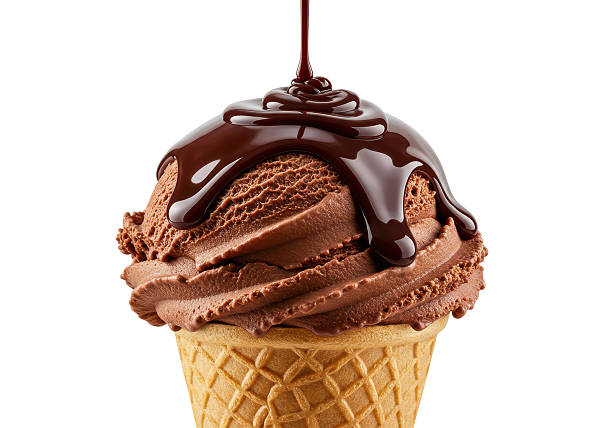 Isolated Chocolate Ice Cream Cone Drizzled with Rich Chocolate