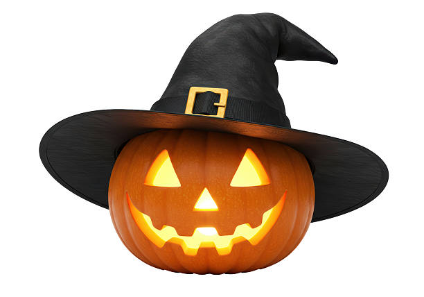 Isolated Halloween Pumpkin Wearing Witch Hat Funny Spooky