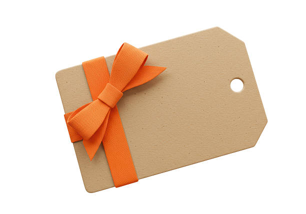 Isolated Blank Gift Tag with Orange Ribbon Bow