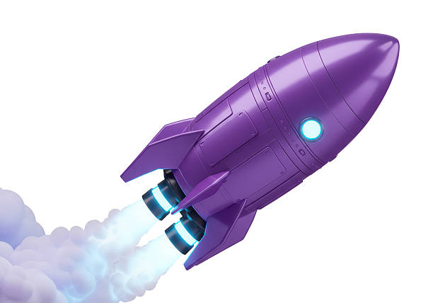 Isolated Purple Rocket Soaring Upward with Smoke