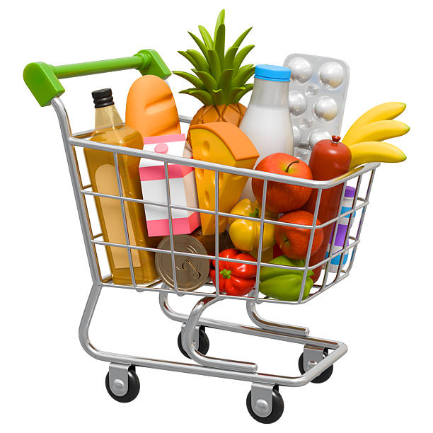 istock Shopping Trolley With Groceries Perspective View 2228675437