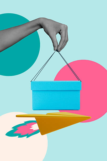 istock 3d trendy image vertical collage of human hand hold paper plane rocket box delivery distribution concept fast export postal service 2228684014