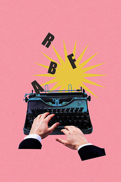 istock Sketch image trend artwork montage 3D collage of two hands type typewriter machine story journalism writing retro interview letters story 2228684055