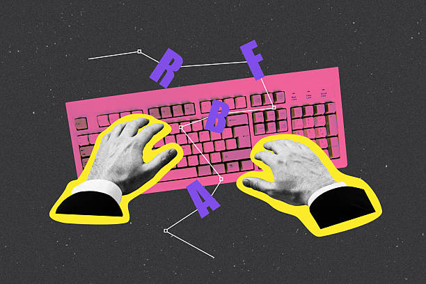 istock 3D collage design composite trend artwork sketch of silhouette two hands type keypad digital keyboard remote surf online computer letters 2228684064