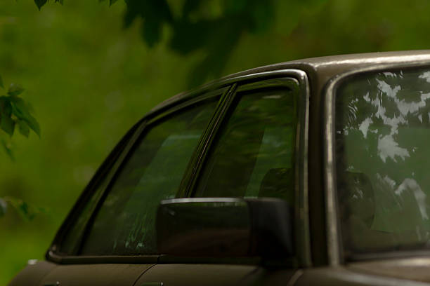 istock A car is parked in the deep woods with many trees around 2228686804