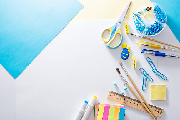 istock Colorful school and office stationery on white background 2228688381