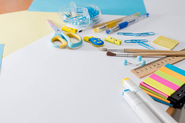 istock Colorful school and office stationery on white background 2228688535
