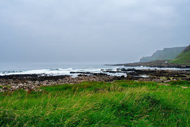 Giant's Causeway in Northern Ireland. Rock formations and basalt hexagonal columns on Coast of Atlantic Ocean near Bushmills