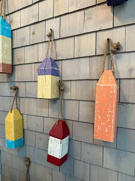 Buoys on a rack near the church at Hamningberg, Finnmark, Norway