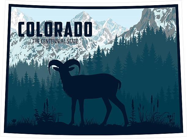 colorado vectort sticker with bighorn sheep and mountains