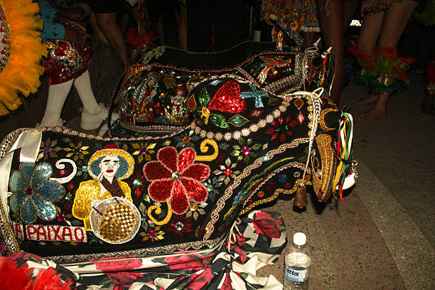 Model of an ox decorated with beads and micangas, from the bumba boi folk dance of the city of São Luís, Maranhão, northeastern Brazil