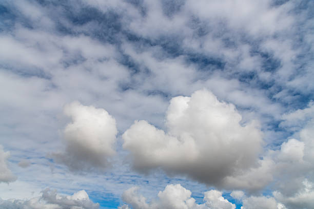 Medium and low cloud cover in the blue afternoon sky from Blayney in the Central West of NSW, Australia.