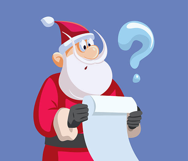 istock Confused Santa Reading a Long Wish List letter Vector Cartoon 2228723939